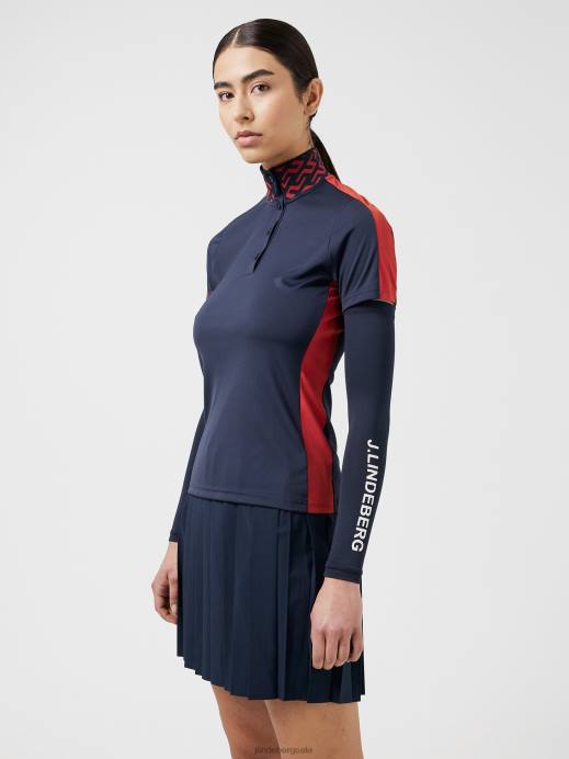 Women J.Lindeberg Navy Pip Golf Polo Clothing 8R622636