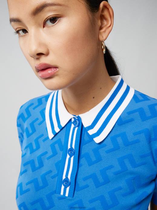 Women J.Lindeberg Blue Jacquard Bridge Monogram Arya Knitted Polo Clothing 8R622825