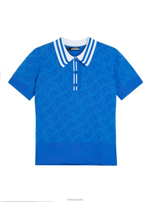 Women J.Lindeberg Blue Jacquard Bridge Monogram Arya Knitted Polo Clothing 8R622825