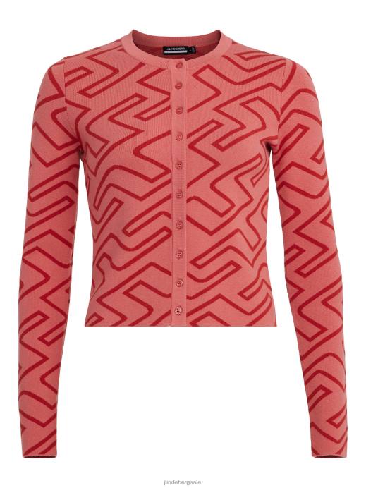 Women J.Lindeberg Faded Rose Bridge Monogram Odessa Golf Cardigan Clothing 8R622833