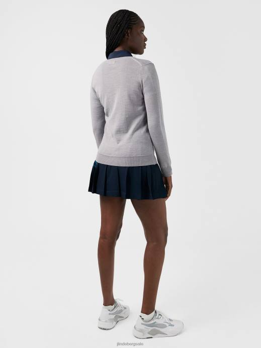 Women J.Lindeberg Grey Melange Amaya V-Neck Golf Sweater Clothing 8R622837