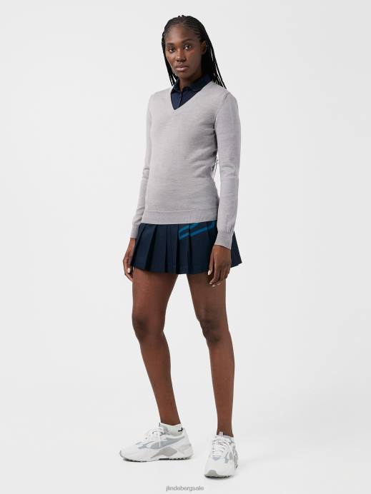 Women J.Lindeberg Grey Melange Amaya V-Neck Golf Sweater Clothing 8R622837