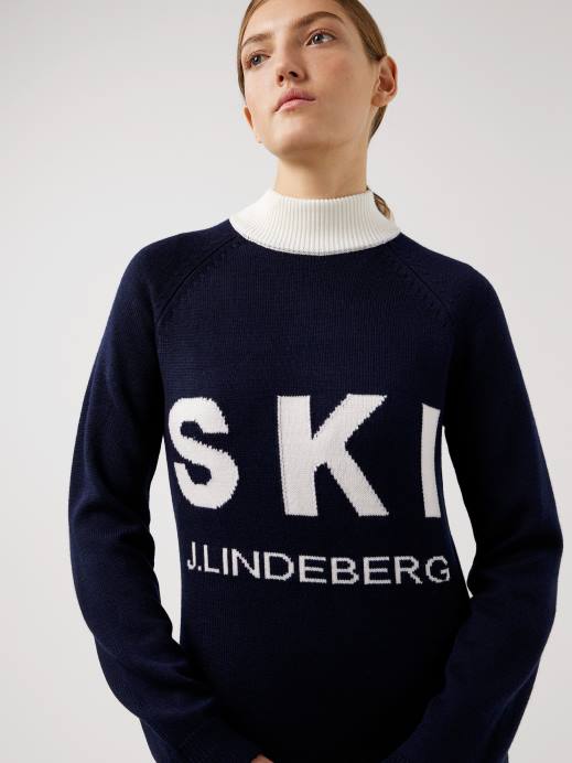 Women J.Lindeberg Navy Ada Knitted Ski Sweater Clothing 8R622839