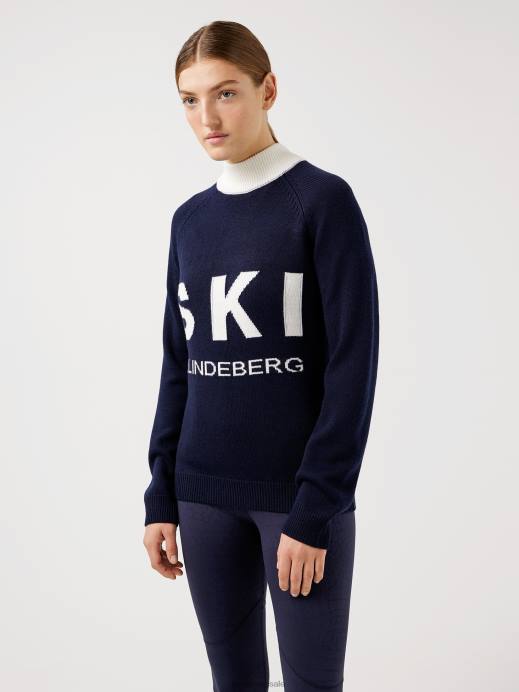 Women J.Lindeberg Navy Ada Knitted Ski Sweater Clothing 8R622839