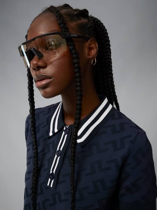 Women J.Lindeberg Navy Jacquard Bridge Monogram Arya Knitted Polo Clothing 8R622827