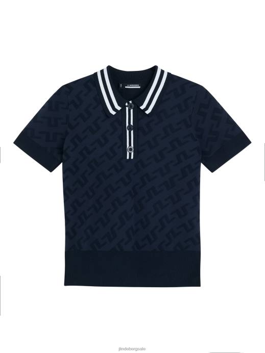Women J.Lindeberg Navy Jacquard Bridge Monogram Arya Knitted Polo Clothing 8R622827