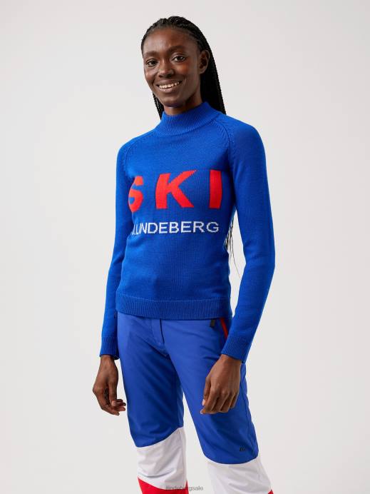 Women J.Lindeberg Spectrum Blue Ada Knitted Ski Sweater Clothing 8R622838