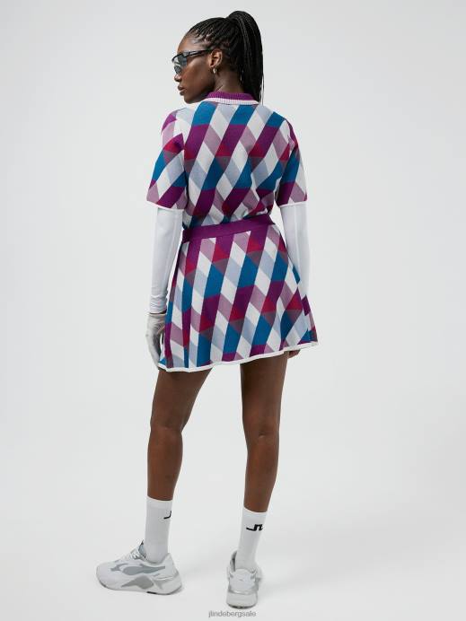 Women J.Lindeberg White Argyle Anais Golf Knit Sweater Clothing 8R622831