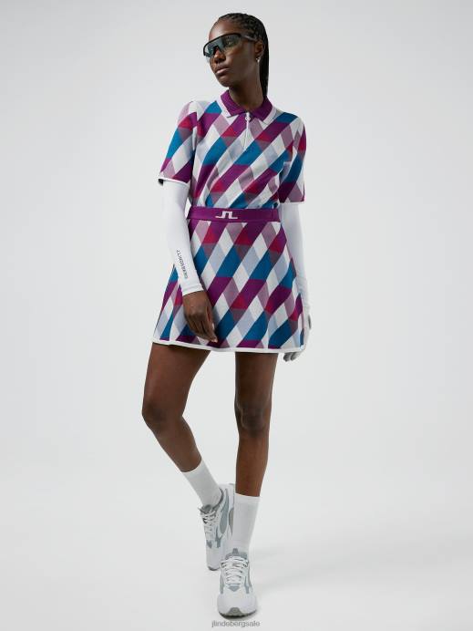 Women J.Lindeberg White Argyle Anais Golf Knit Sweater Clothing 8R622831