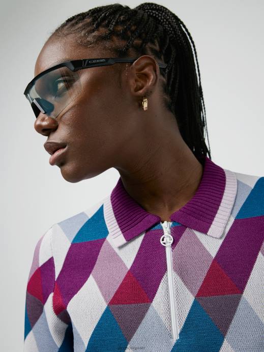 Women J.Lindeberg White Argyle Anais Golf Knit Sweater Clothing 8R622831