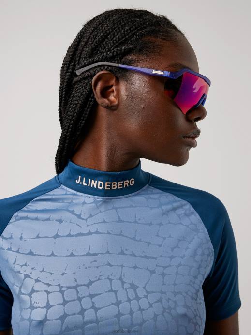 Women J.Lindeberg Captains Blue Croco Zelda Golf Top Clothing 8R622645