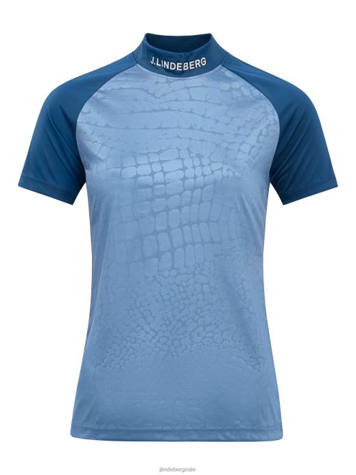 Women J.Lindeberg Captains Blue Croco Zelda Golf Top Clothing 8R622645