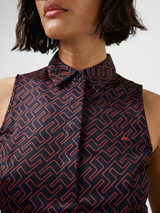 Women J.Lindeberg Ketchup Bridge Monogram Dena Print Sleeveless Golf Top Clothing 8R622621
