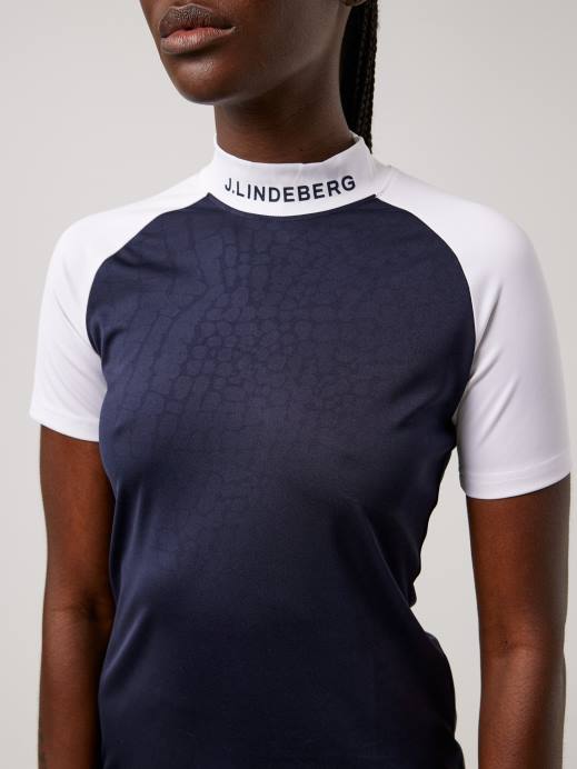Women J.Lindeberg Navy Croco Zelda Golf Top Clothing 8R622644