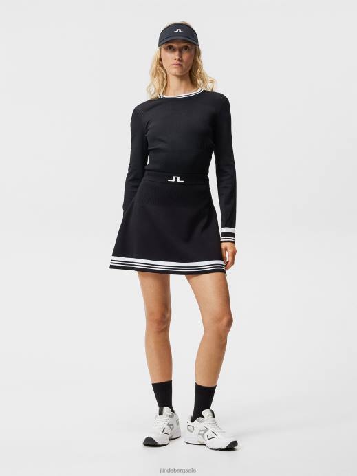 Women J.Lindeberg Black Frida Stripe Knitted Skirt Clothing 8R621620