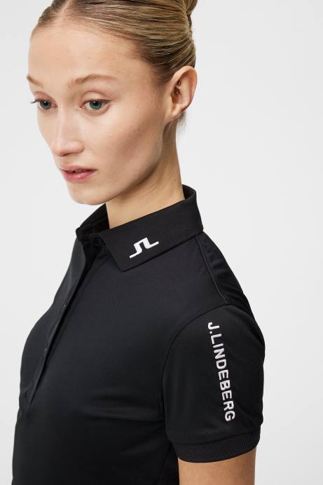 Women J.Lindeberg Black Tour Tech Golf Polo Clothing 8R621553