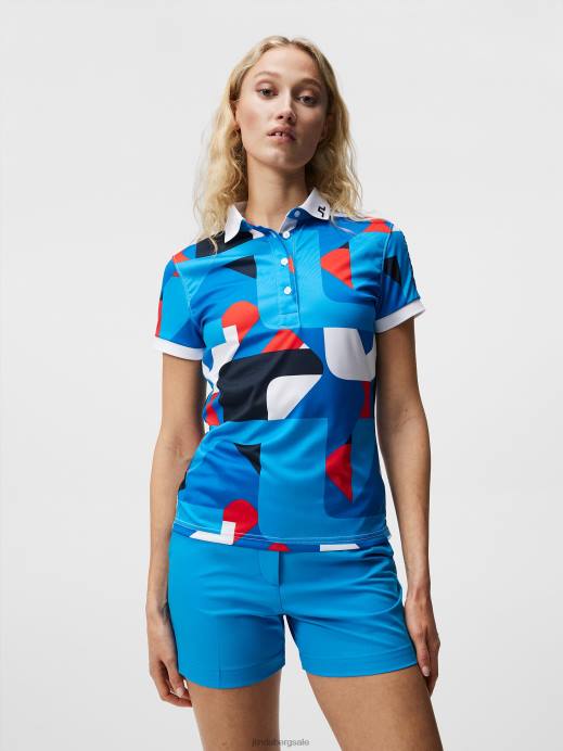 Women J.Lindeberg Brilliant Blue Big Bridge Tour Tech Print Polo Clothing 8R621463