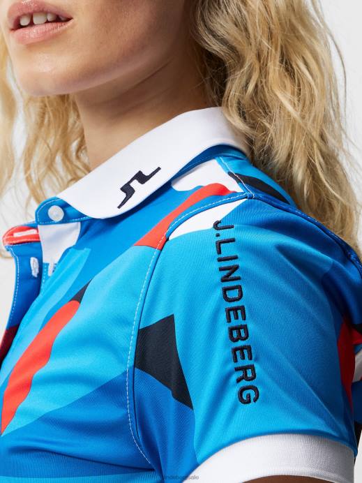 Women J.Lindeberg Brilliant Blue Big Bridge Tour Tech Print Polo Clothing 8R621463