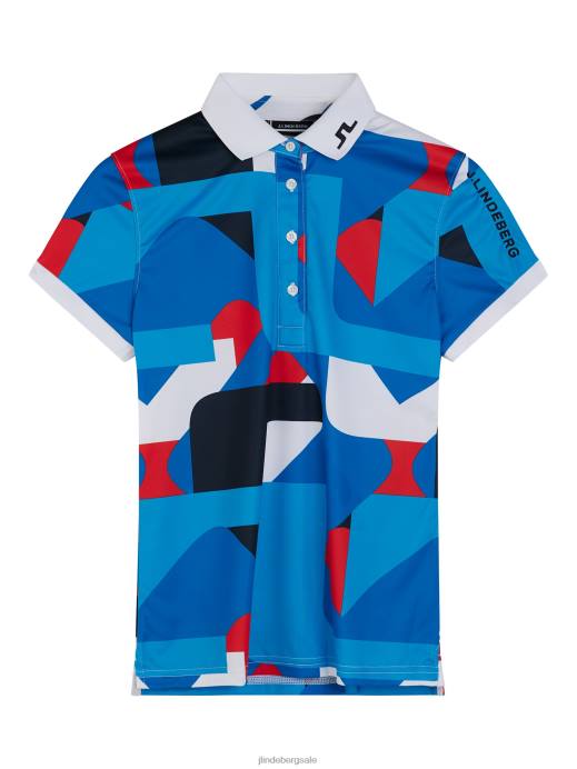 Women J.Lindeberg Brilliant Blue Big Bridge Tour Tech Print Polo Clothing 8R621463