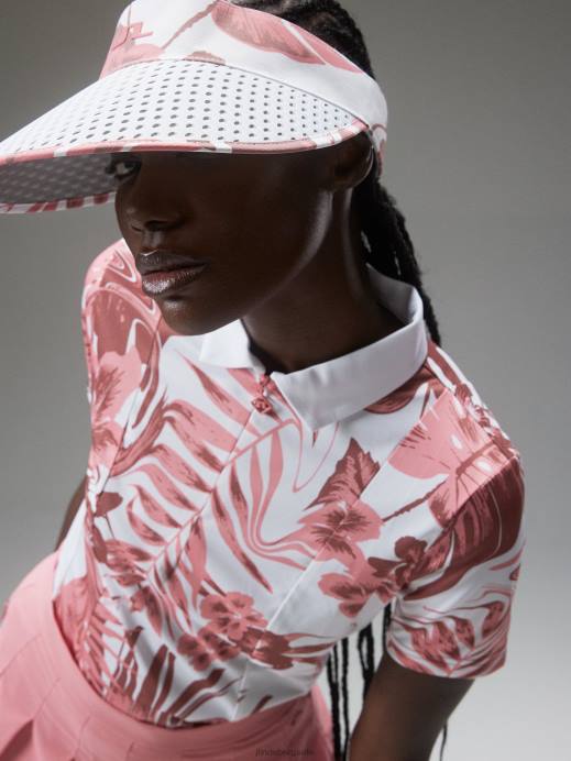 Women J.Lindeberg Hibiscus Pink Evelina Print Polo Clothing 8R621543