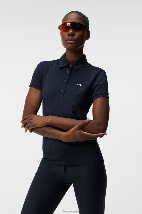 Women J.Lindeberg Navy Alaya Jacquard Polo Clothing 8R621542