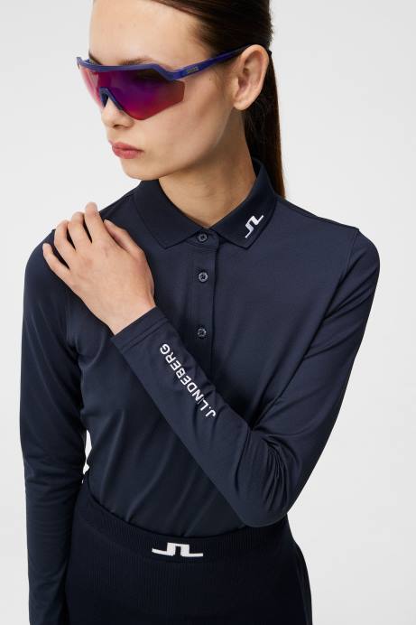Women J.Lindeberg Navy Tour Tech Long Sleeve Polo Clothing 8R621335