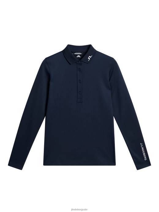 Women J.Lindeberg Navy Tour Tech Long Sleeve Polo Clothing 8R621335