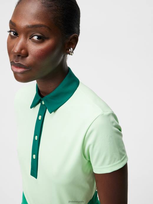Women J.Lindeberg Patina Green Henrietta Debossed Polo Clothing 8R621424