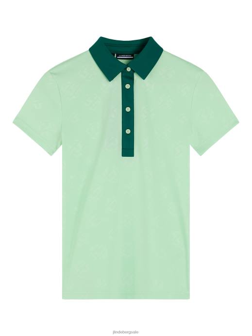 Women J.Lindeberg Patina Green Henrietta Debossed Polo Clothing 8R621424