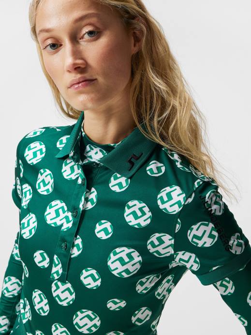 Women J.Lindeberg Rain Forest Sphere Dot Tour Tech Print Polo Clothing 8R621458