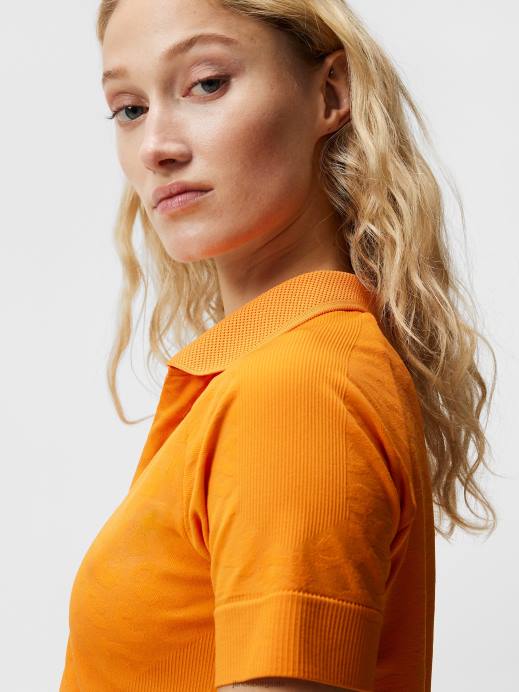 Women J.Lindeberg Russet Orange Sadine Seamless Polo Clothing 8R621502