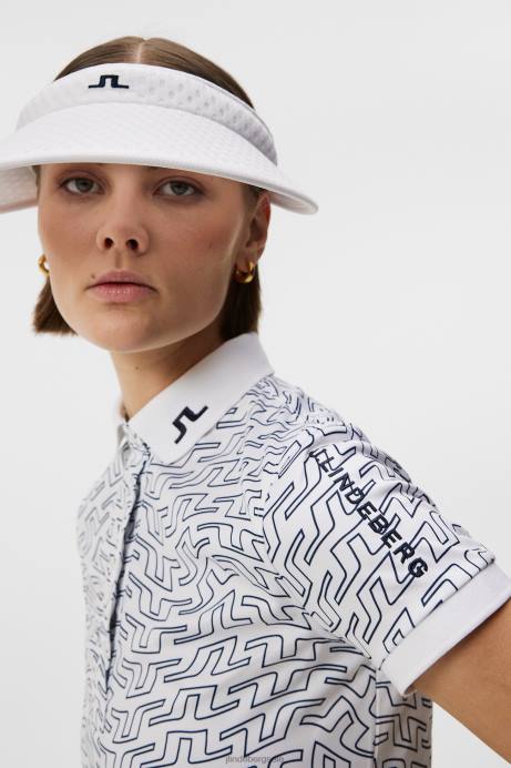 Women J.Lindeberg White Bridge Swirl Tour Tech Print Polo Clothing 8R621460