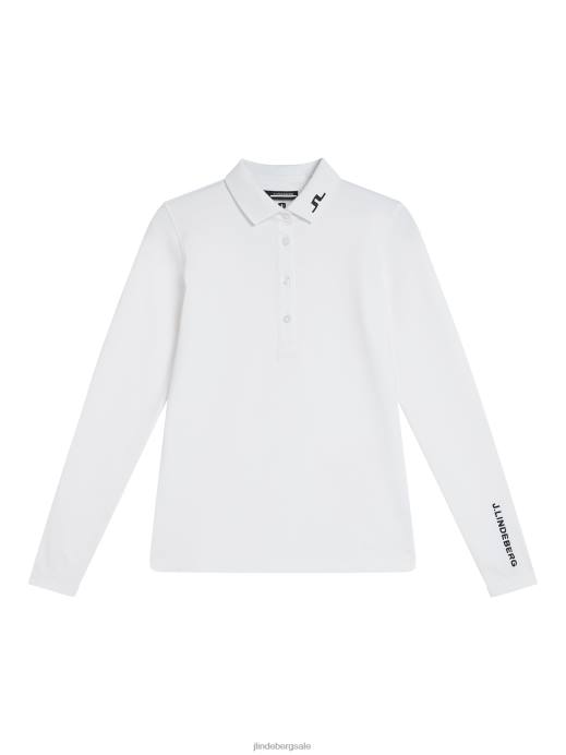 Women J.Lindeberg White Tour Tech Long Sleeve Polo Clothing 8R621337