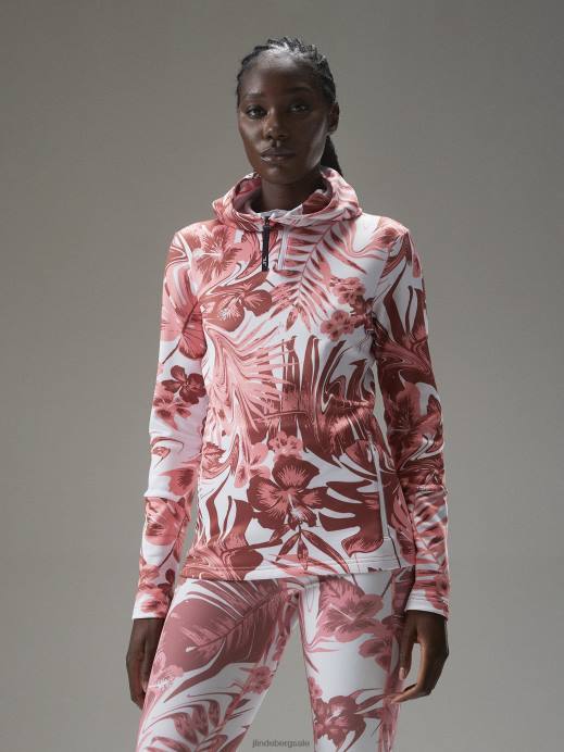 Women J.Lindeberg Hibiscus Pink Aerial Print Quarter Hood Clothing 8R621903