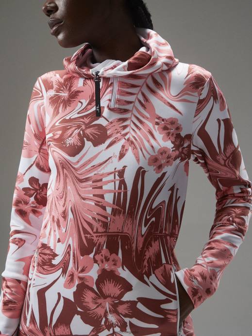 Women J.Lindeberg Hibiscus Pink Aerial Print Quarter Hood Clothing 8R621903