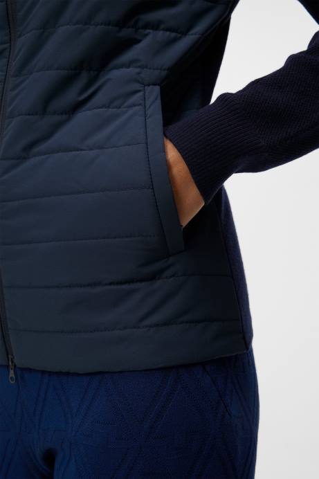 Women J.Lindeberg Navy Wren Knitted Hybrid Jacket Clothing 8R621807