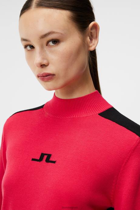 Women J.Lindeberg Rose Red Adeline Knitted Sweater Clothing 8R621763