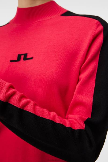 Women J.Lindeberg Rose Red Adeline Knitted Sweater Clothing 8R621763