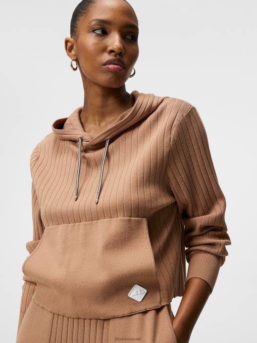 Women J.Lindeberg Tiger Brown Zania Knitted Hoodie Clothing 8R621834