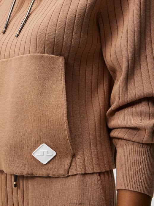 Women J.Lindeberg Tiger Brown Zania Knitted Hoodie Clothing 8R621834