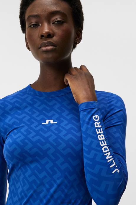 Women J.Lindeberg Blue Painted Bridge Tekla Crew Neck Top Clothing 8R621392