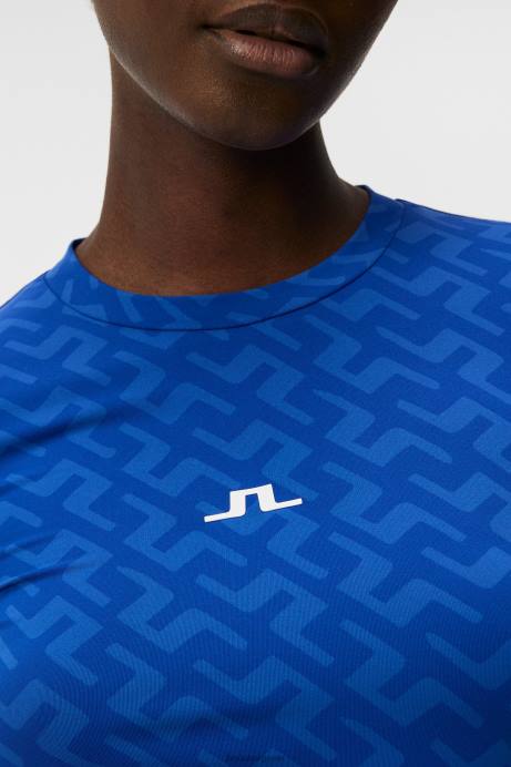 Women J.Lindeberg Blue Painted Bridge Tekla Crew Neck Top Clothing 8R621392