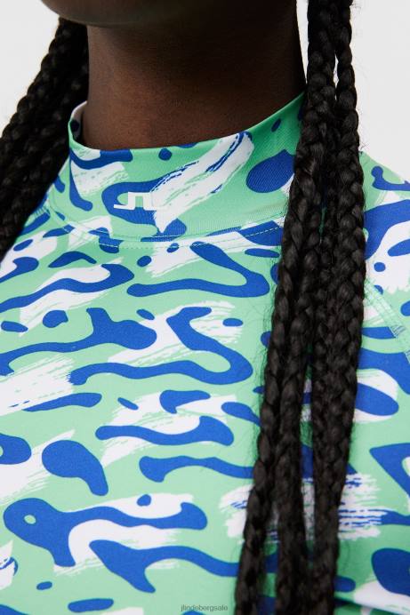 Women J.Lindeberg Caldera Jade Cream Asa Print Compression Top Clothing 8R621368