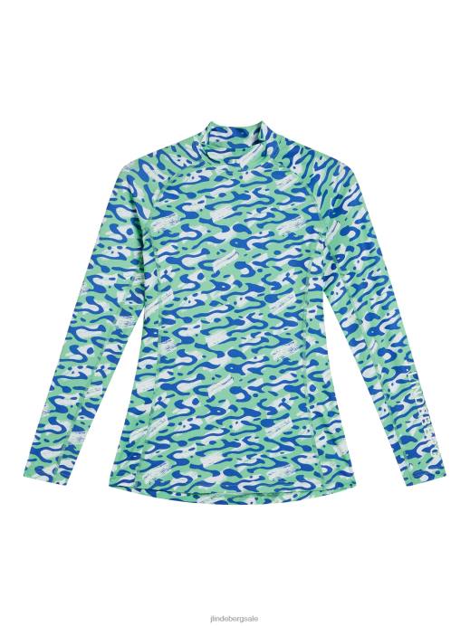 Women J.Lindeberg Caldera Jade Cream Asa Print Compression Top Clothing 8R621368