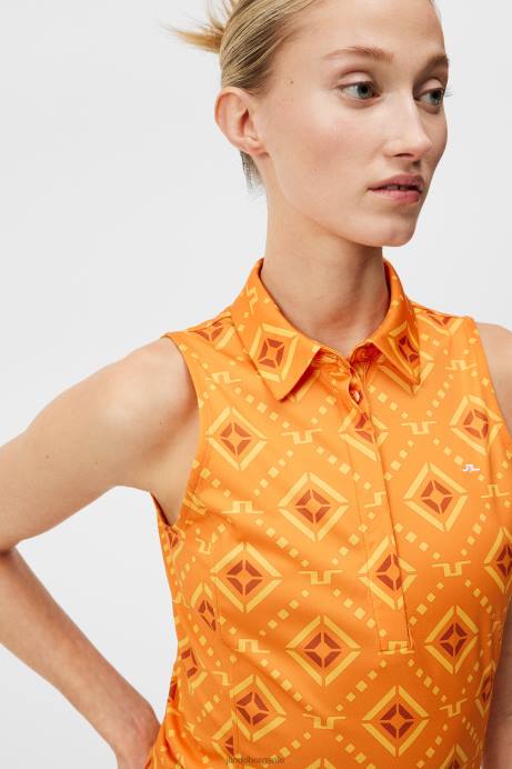 Women J.Lindeberg Orange Diamond Logo Dena Print Sleeveless Top Clothing 8R621478