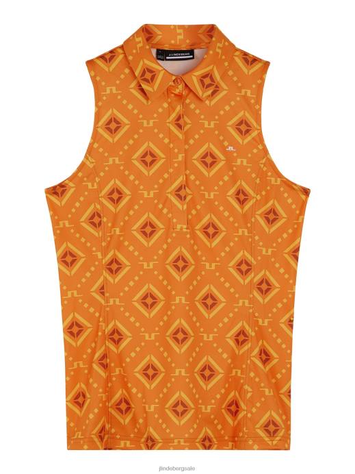 Women J.Lindeberg Orange Diamond Logo Dena Print Sleeveless Top Clothing 8R621478