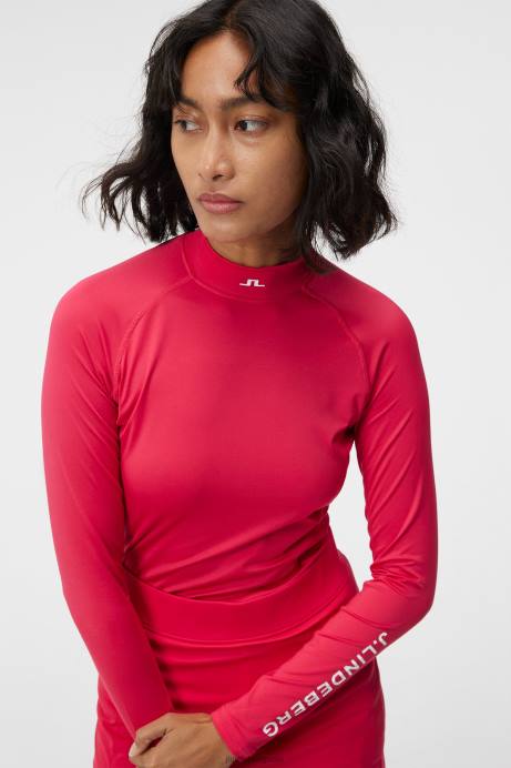 Women J.Lindeberg Rose Red Asa Compression Top Clothing 8R621371