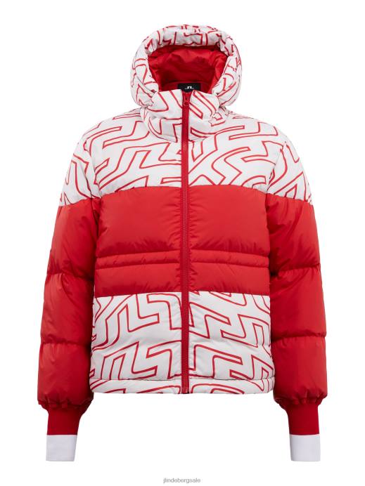 Women J.Lindeberg Bridge Swirl White Block Print Down Jacket Clothing 8R622026